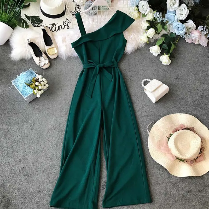5 Colors Single Shoulder Ladies Solid Rompers High Waist Sashes Women Summer Candy Color Fashion Sleeveless Casual Jumpsuits
5 Colors Single Shoulder Ladies Solid Rompers High Waist Sashes Women Summer Candy Color Fashion Sleeveless Casual Jumpsuits