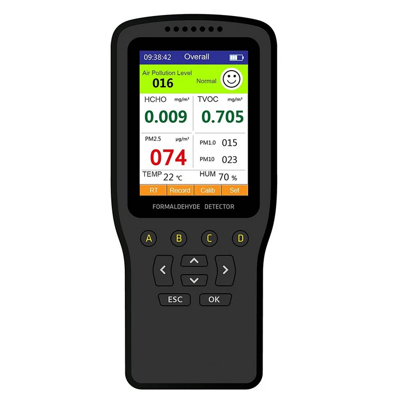 HCHO PM1.0 PM2.5 PM10 Monitor with Thermometer Hygrometer Formaldehyde TVOC Detector Air Quality Meter Real Time Recording
HCHO PM1.0 PM2.5 PM10 Monitor with Thermometer Hygrometer Formaldehyde TVOC Detector Air Quality Meter Real Time Recording