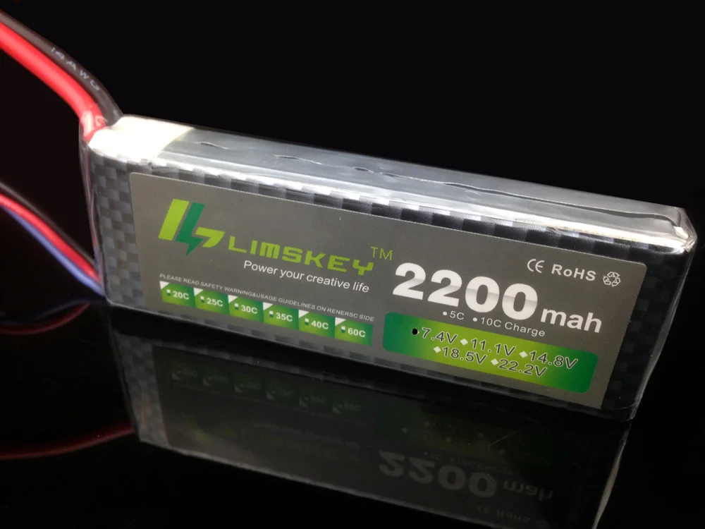 

Limskey Power 2S Lipo Battery 7.4V 2200mah 25C Max 40C JST T XT60 Plug for RC Qudcopter Helicopter Airplane Car 1/16 Revo Toy