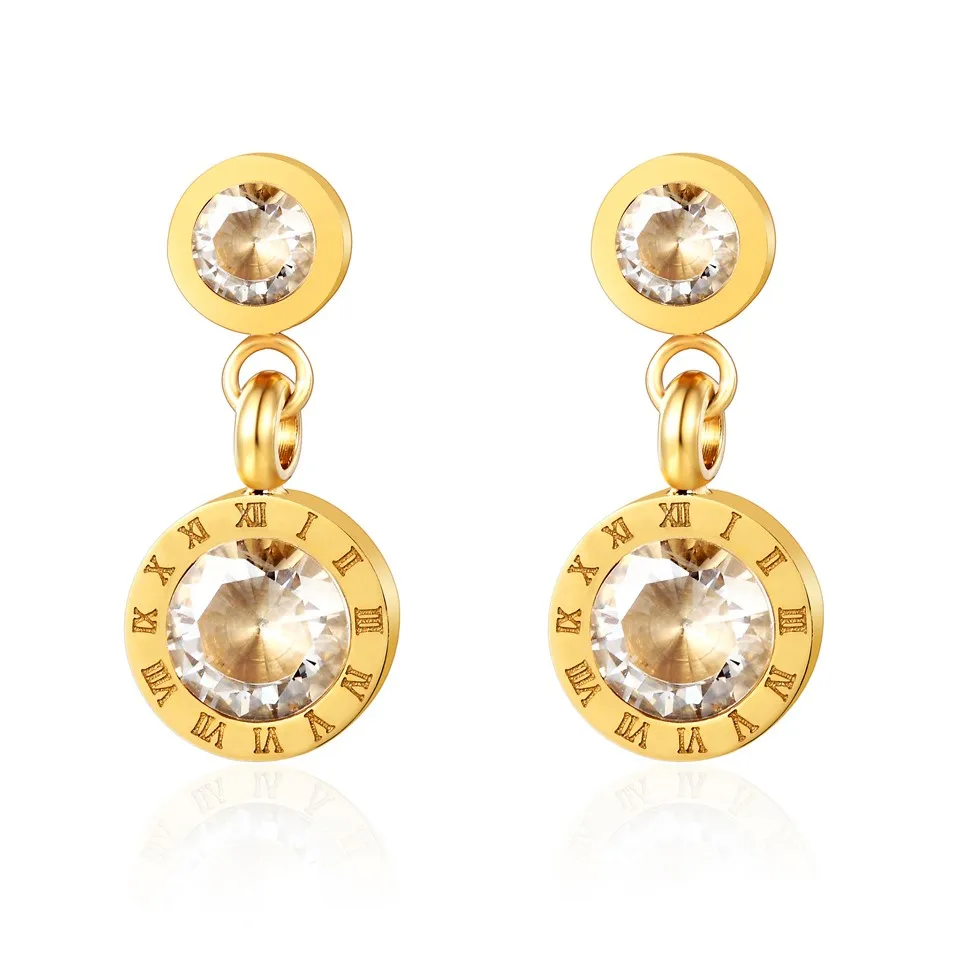 2019New Simple Temperament Double Round Gold Color Stainless Steel Dangle Earrings Roman Numerals CZ Drop Earrings For Female
2019New Simple Temperament Double Round Gold Color Stainless Steel Dangle Earrings Roman Numerals CZ Drop Earrings For Female