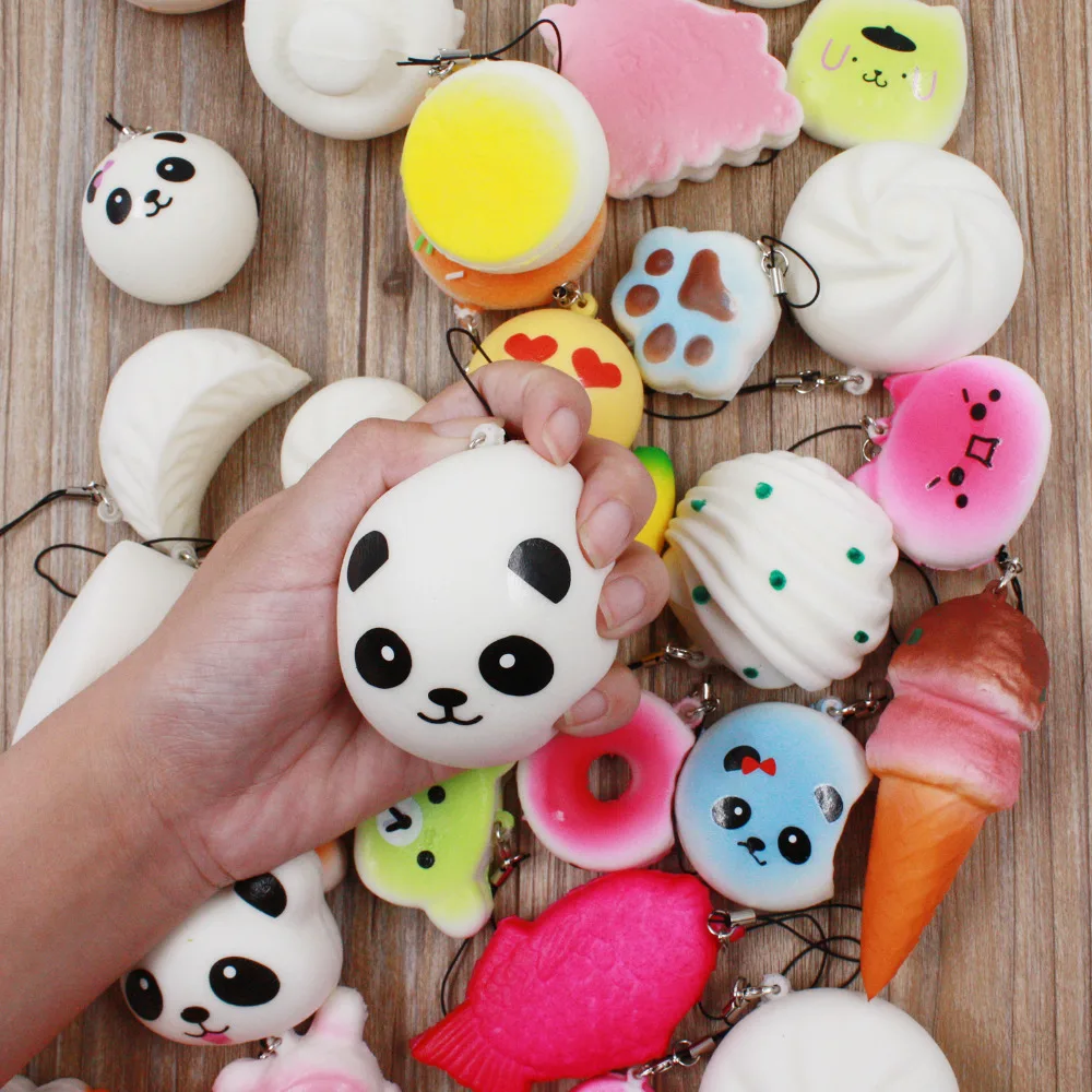 

30pcs Squishy Phone Straps Slow Rebound Cute Mini Kawaii Decompression Jumbo Panda Bun Cute Soft Bread Cake ice Cream Gift