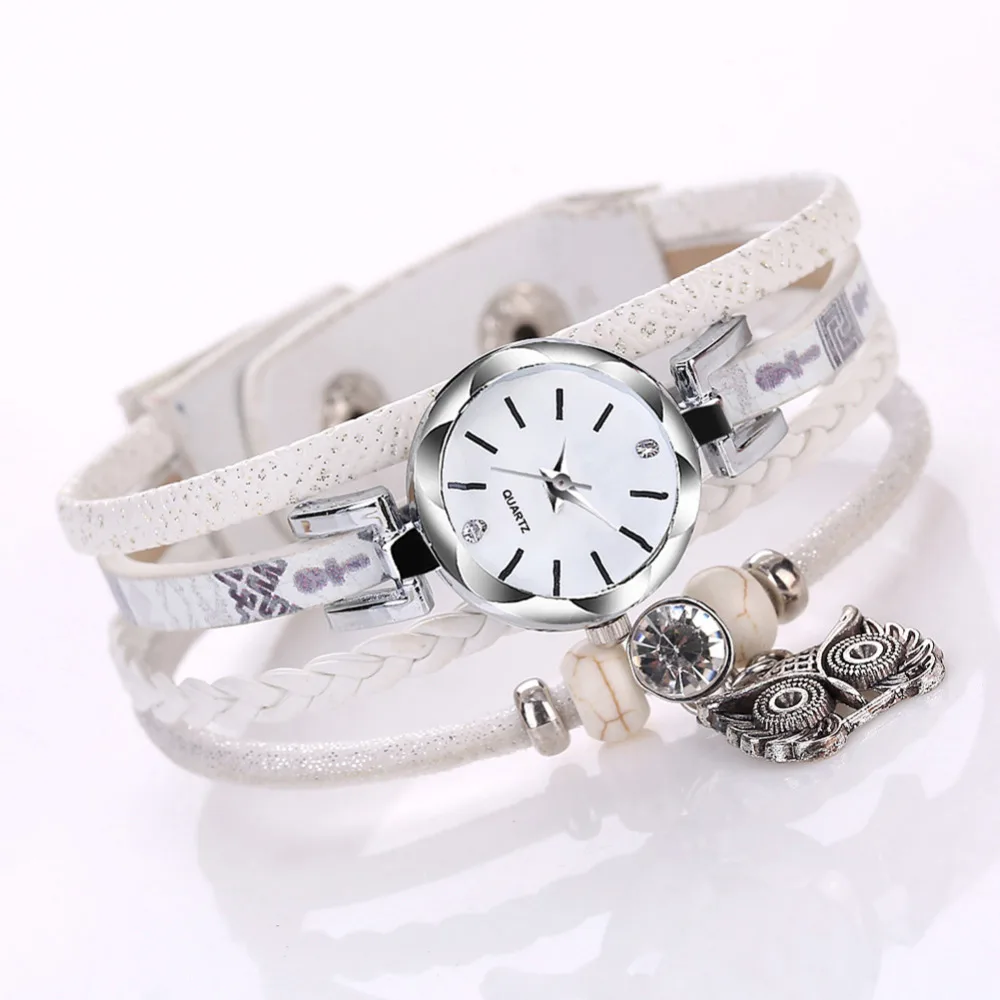 Woman Bracelet Watch Braiding Leather Strap with Owl Pendant National Style Unique Gifts for Children Relatives and Friends
Woman Bracelet Watch Braiding Leather Strap with Owl Pendant National Style Unique Gifts for Children Relatives and Friends