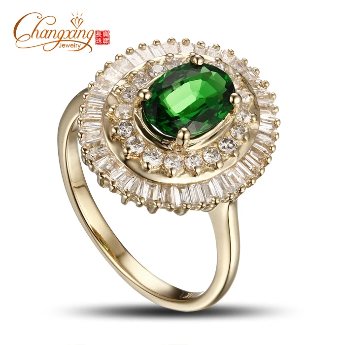 Image Stunning 14K Yellow Gold 2.47ctw Natural Green Tsavorite Diamond Engagement Ring