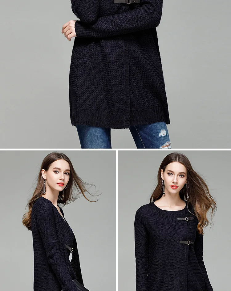 2017 autumn and winter new speed sell through women's large size solid color knitted cardigan sweater in the long sweater jacket female (10)