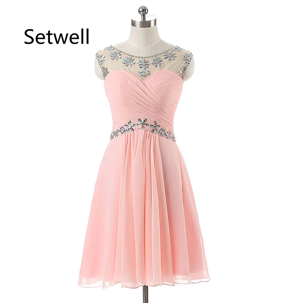 Setwell Sexy Illusion Neckline Backless Prom Dresses Pink Summer Chiffon Prom Dress Sequin Beading Short Evening Gowns 2017
Setwell Sexy Illusion Neckline Backless Prom Dresses Pink Summer Chiffon Prom Dress Sequin Beading Short Evening Gowns 2017