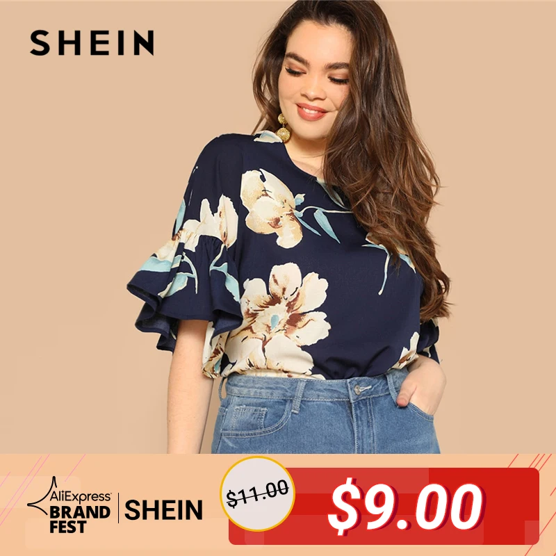 SHEIN Plus Size Navy Flounce Sleeve Flower Print Blouse Women 2019 Spring Round Neck Half Sleeve Highstreet Tops Blouse
SHEIN Plus Size Navy Flounce Sleeve Flower Print Blouse Women 2019 Spring Round Neck Half Sleeve Highstreet Tops Blouse