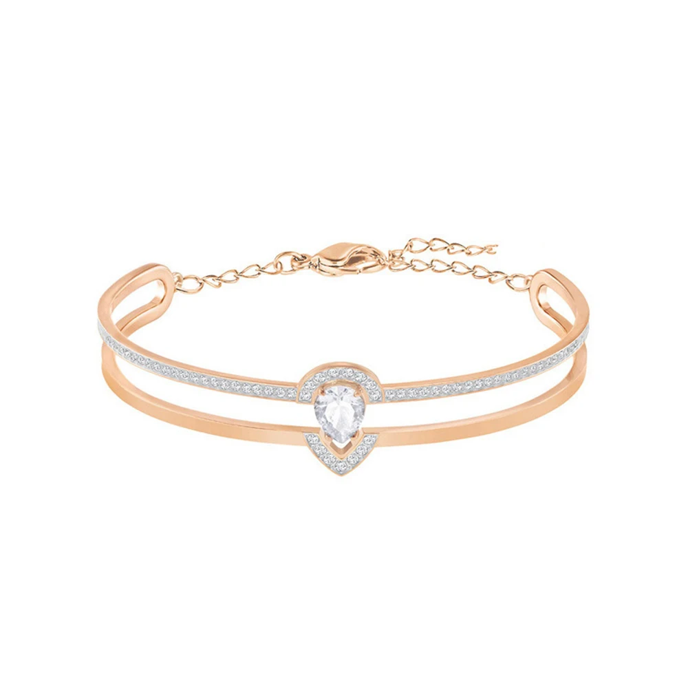

SWA RO 2018 New GALLERY PEAR Rose Gold CZ Double Row Bangle Jewelry Gifts for Lovers Anniversary Wedding Women's Jewelry