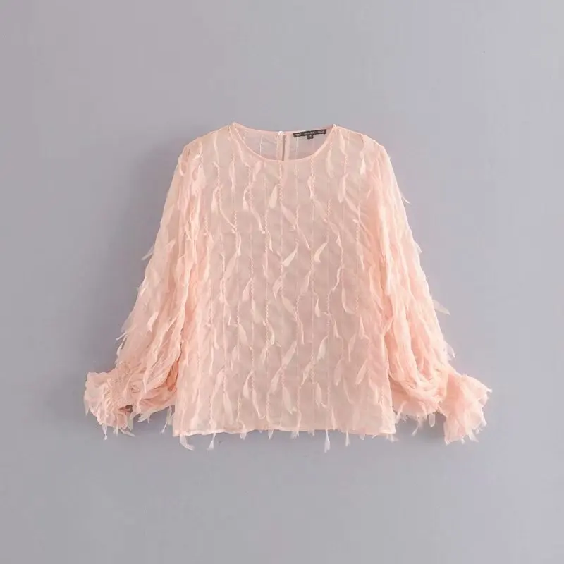 Новинка 2019 Женская милая блузка с рукавами-фонариками декоративная тесьма