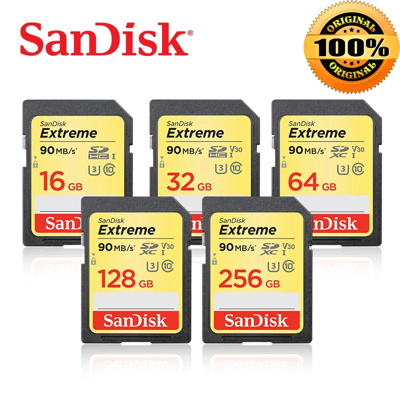 

SanDisk Memory Card Extreme SDHC/SDXC SD Card 8GB 16GB 32GB 64GB 128GB 256GB Class10 C10 U3 V30 90MB/s UHS-I For Camera SDXVE