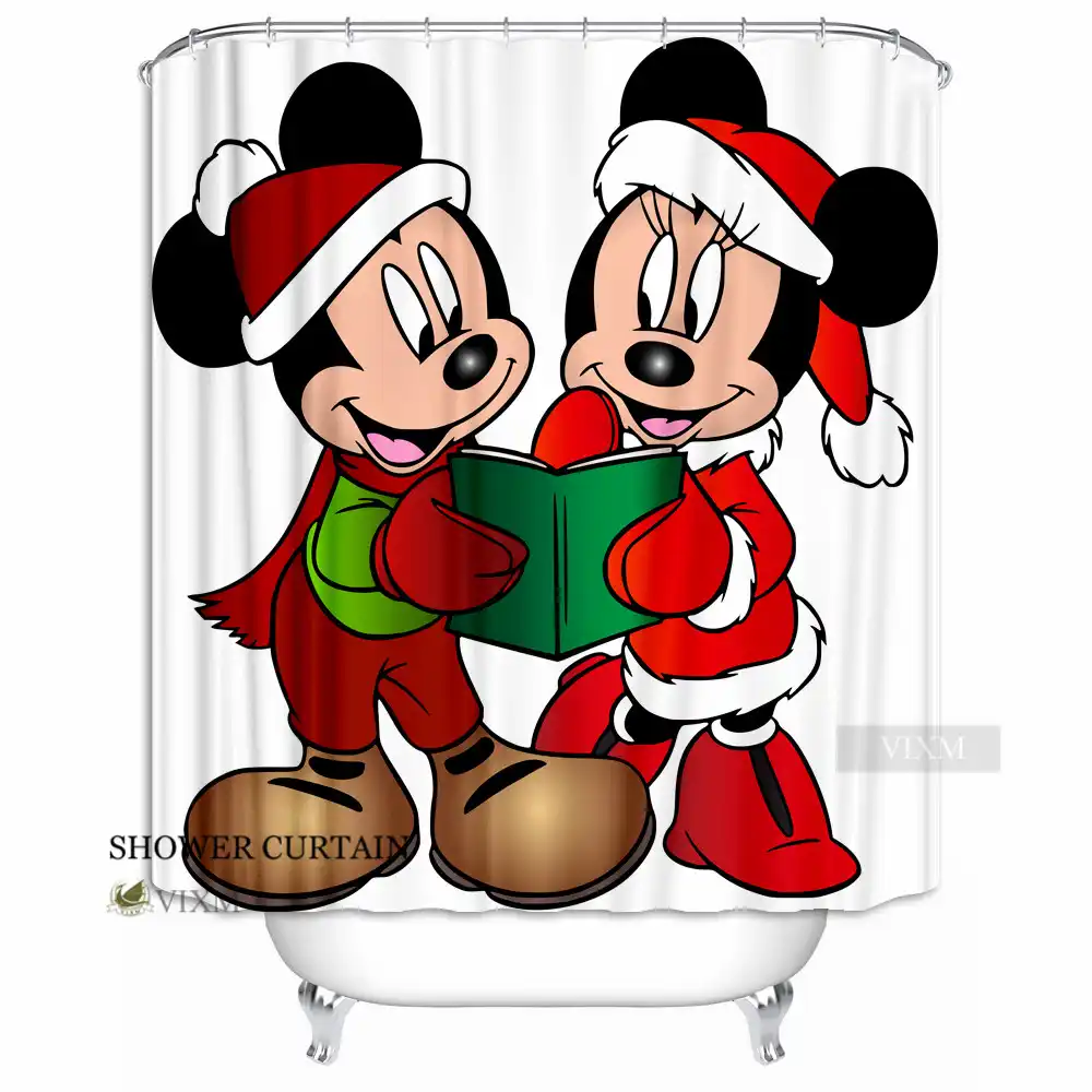 vixm home christmas minnie & mickey mouse shower curtain red