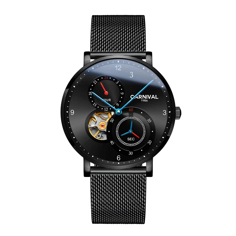Carnival Men Automatic Watch Brief Ultra Thin Small Seconds Dial 24hours Luxury Mechanical Watch Mesh Band Hollow
Carnival Men Automatic Watch Brief Ultra Thin Small Seconds Dial 24hours Luxury Mechanical Watch Mesh Band Hollow