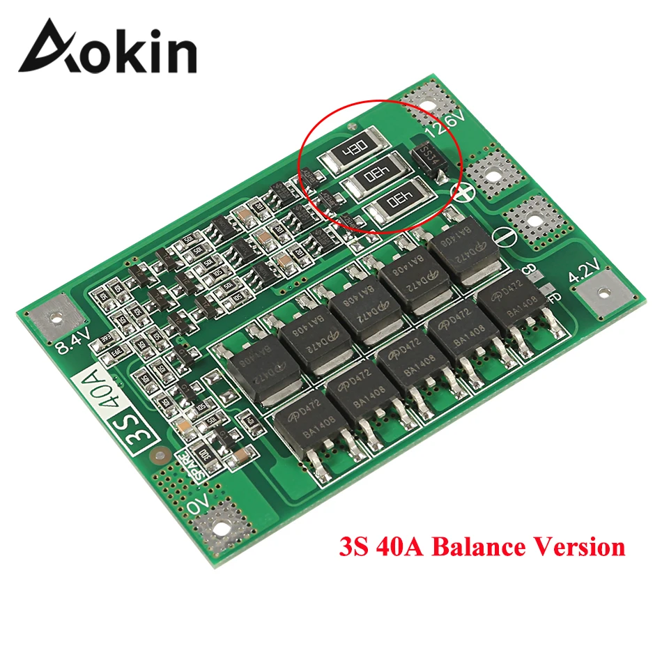 Aokin 3S 40A BMS 11.1V 12.6V 18650 Li ion Lithium Battery Charger Protection Board with Balance Version for Drill 40A Current
Aokin 3S 40A BMS 11.1V 12.6V 18650 Li ion Lithium Battery Charger Protection Board with Balance Version for Drill 40A Current