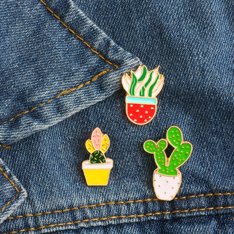

Kawaii Accessories Collection Small Brooch Female Cactus Pins Girl Jewelry Potted Plant Sister Friendship Corsage Enamel Badges