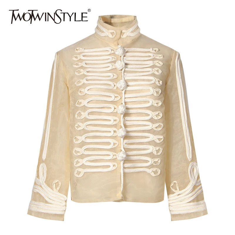 TWOTWINSTYLE Palazzo Coat For Women Stand Collar Appliques Patchwork Buttons Long Sleeve Vintage Jacket Autumn Fashion Clothing
TWOTWINSTYLE Palazzo Coat For Women Stand Collar Appliques Patchwork Buttons Long Sleeve Vintage Jacket Autumn Fashion Clothing