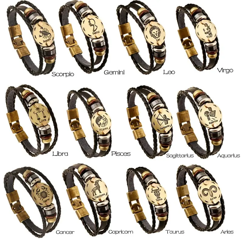 Twelve Constellation Leather Bracelet Beaded Leather Bracelet Men's Jewelry Constellation Lucky Bracelet Men's Casual Bracelet
Twelve Constellation Leather Bracelet Beaded Leather Bracelet Men's Jewelry Constellation Lucky Bracelet Men's Casual Bracelet