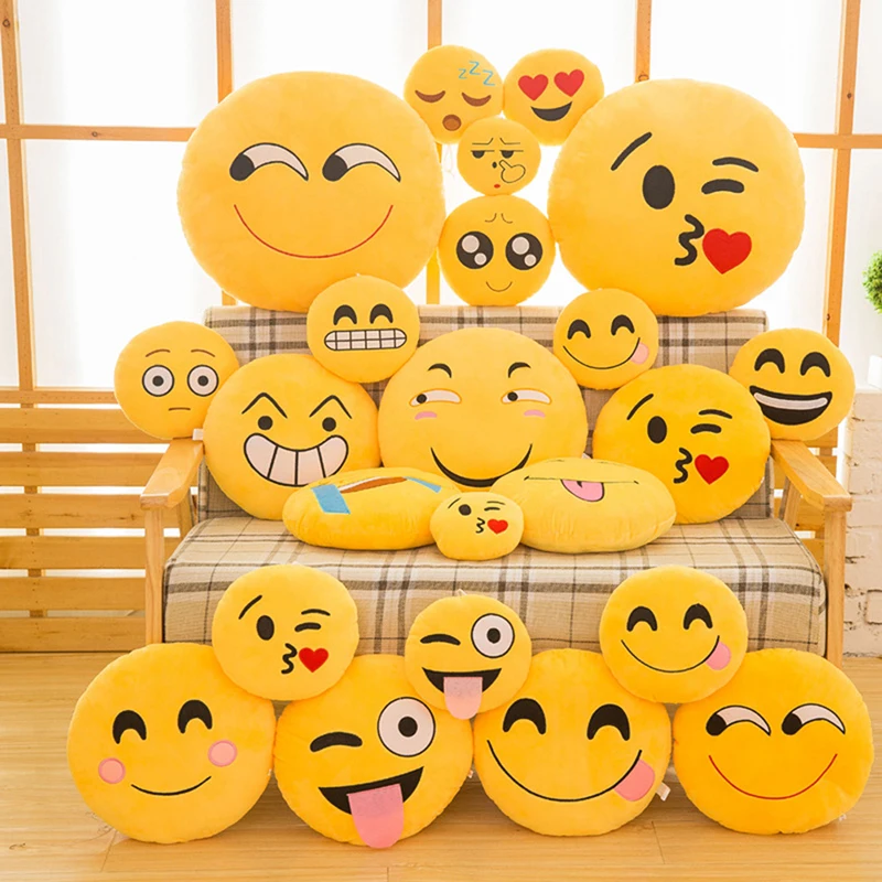 

30 CM Soft Emoji Yellow Round Cushion Emoticon Stuffed Plush Toy Smiley Pillow Activity Small Gift Funny Hold Pillow #253935