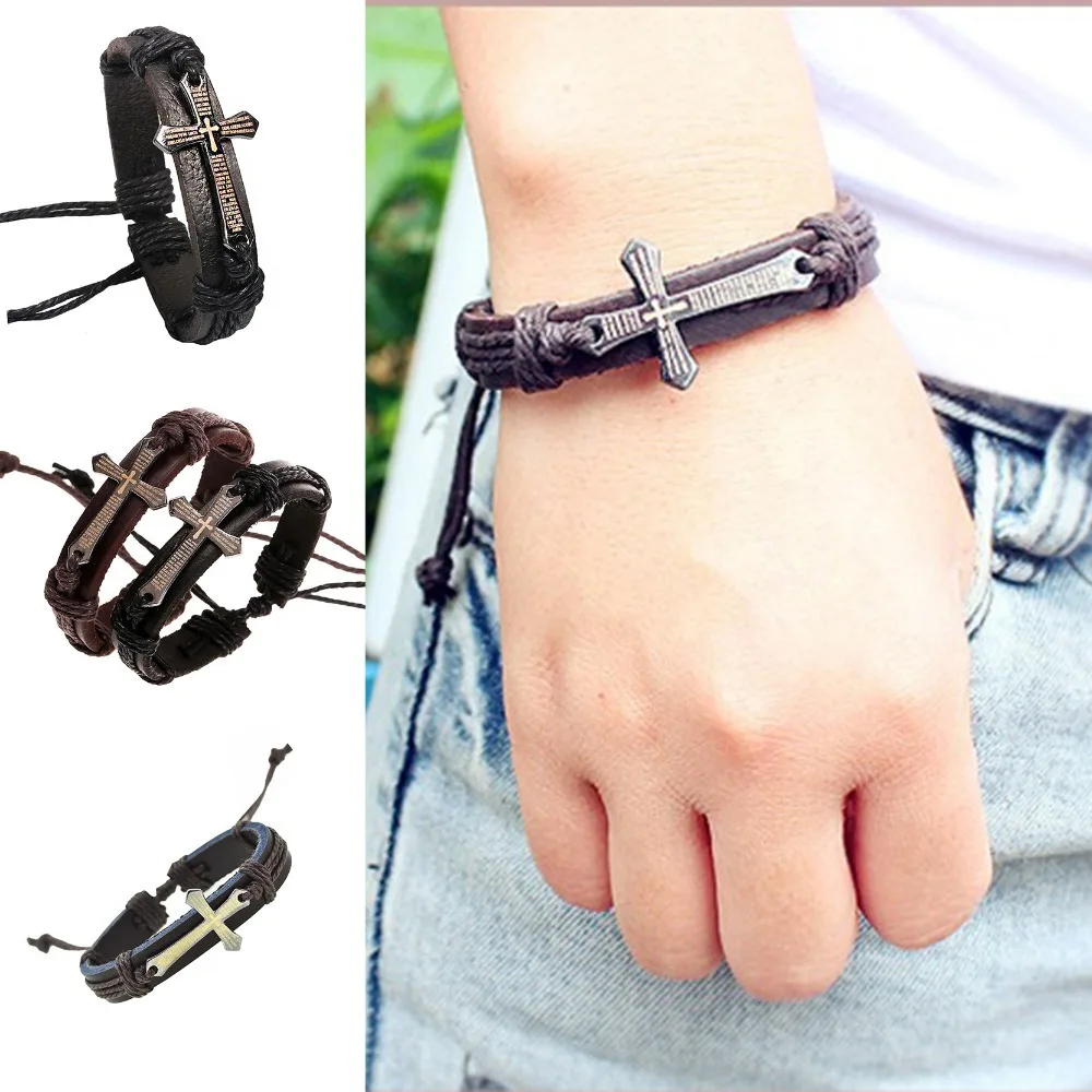 Women Men Cross Charm Genuine Leather Bracelets Braid Wax Rope Leather Bracelets Bangles Cuff Wrap
Women Men Cross Charm Genuine Leather Bracelets Braid Wax Rope Leather Bracelets Bangles Cuff Wrap