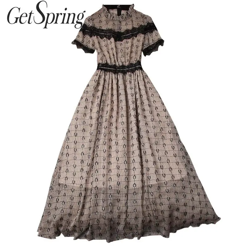 GETSPRING Women Dress Standing Collar Lace Patchwork Printing Dresses Apricot Plus Size Vintgae Long Summer Dresses Women 2019
GETSPRING Women Dress Standing Collar Lace Patchwork Printing Dresses Apricot Plus Size Vintgae Long Summer Dresses Women 2019