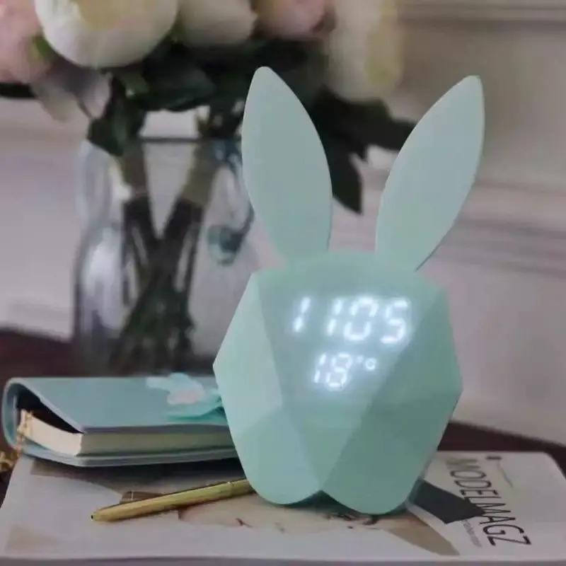 Cute Rabbit Shape LED Night Light Rechargeable Table Wall Digital Sound Control Alarm Clock For Home Decor | Освещение
