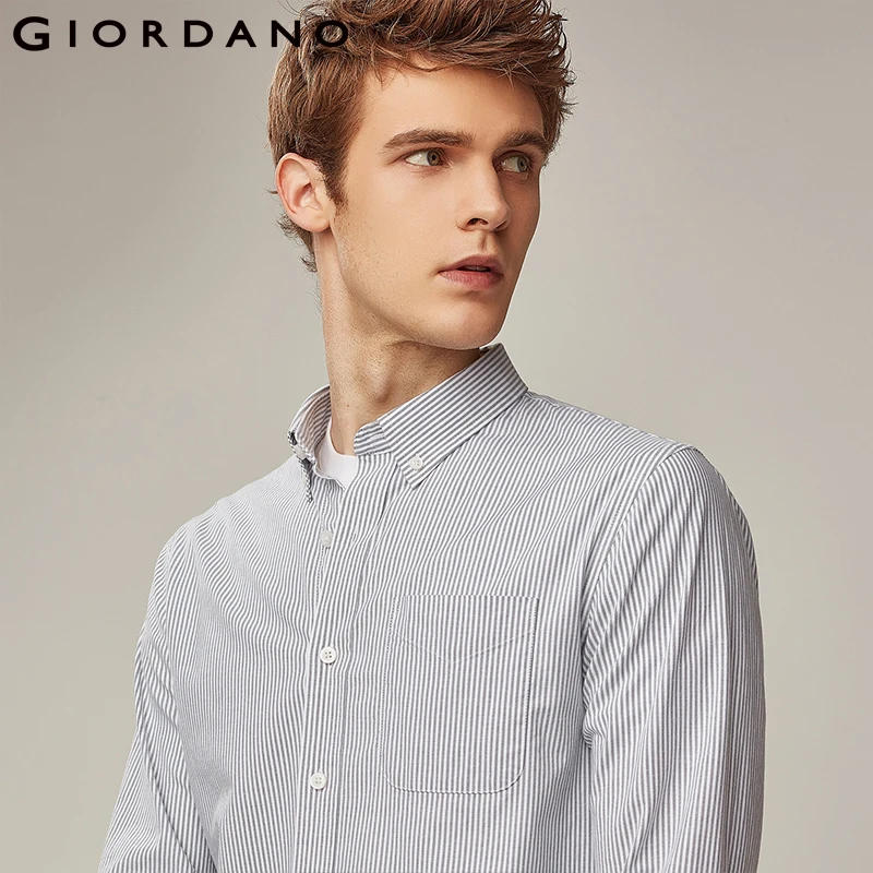 Giordano Men Oxford Shirt Slim Stretchy Shirts Casual Smart Blouse for Camisa Masculina Chemise Homme | Мужская одежда