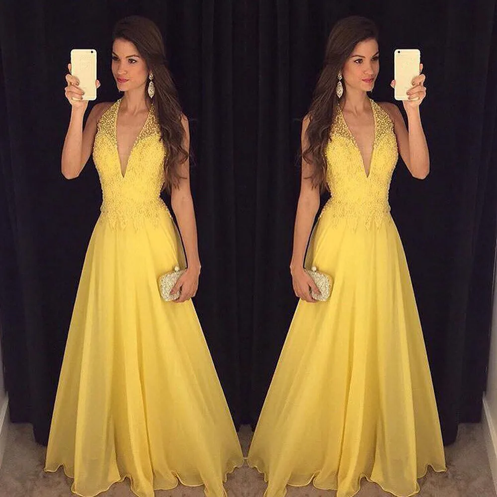 2019 Sexy dress Womens party long dress Sleeveless Neck Prom Gown Lace yellow Dress robe femme 0.4
2019 Sexy dress Womens party long dress Sleeveless Neck Prom Gown Lace yellow Dress robe femme 0.4