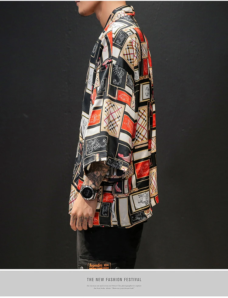 Korean Oversized Shirt Men Short Sleeve Vintage Summer Mens Shirts (43)