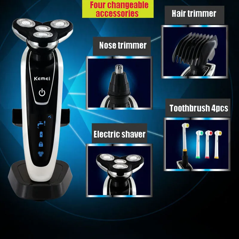 

Kemei KM-5181 4D Shaver Men Shaving Machine Nose & Hair Trimmer Toothbrush Barbeador 4 In 1 Washable Razor