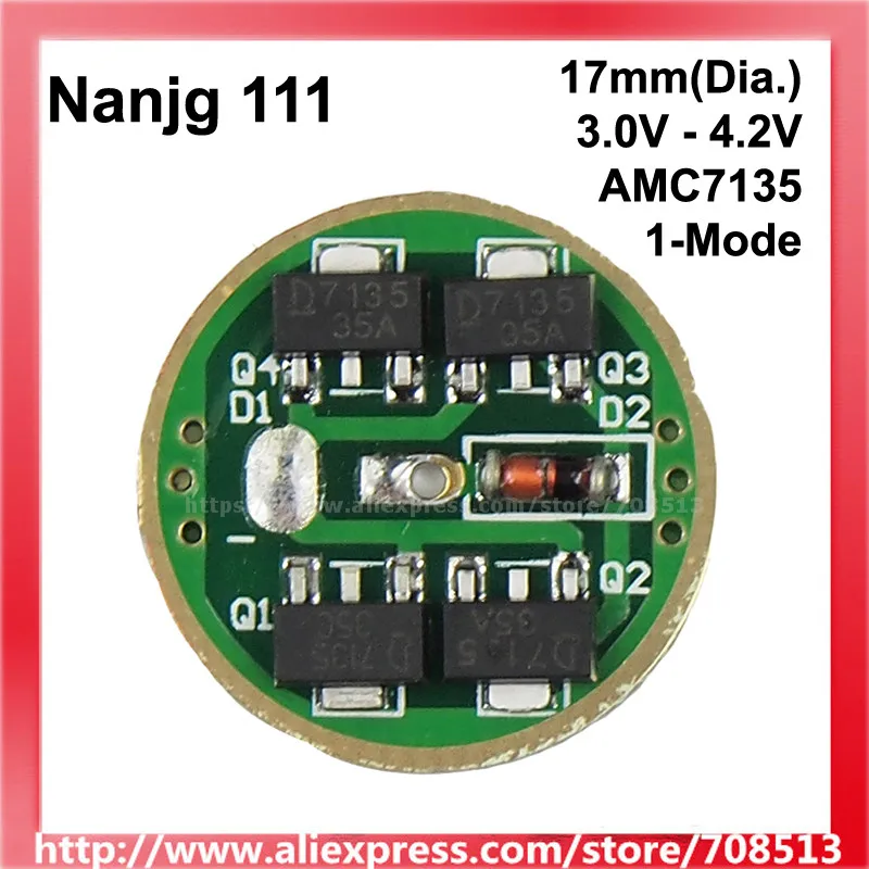 

Nanjg 111 3.0V - 4.2V 1/ 2/ 3/ 4x AMC7135 350mA/ 700mA/ 1050mA/1400mA 1-Mode LED Driver Circuit Board - 1 pc