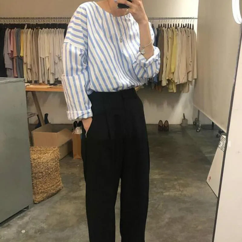 Korean Women Summer Cotton Striped Tops and Blouses Long Sleeves Shirt Loose Plus Size Blusas Elegant Camisas Dames Kleding
Korean Women Summer Cotton Striped Tops and Blouses Long Sleeves Shirt Loose Plus Size Blusas Elegant Camisas Dames Kleding