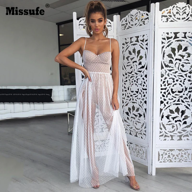 Missufe Holiday Vestidos Transparent Dress Mesh Polka Dot Dress Women Split Maxi Long Dress Spaghetti Strap Beach Summer Dresses
Missufe Holiday Vestidos Transparent Dress Mesh Polka Dot Dress Women Split Maxi Long Dress Spaghetti Strap Beach Summer Dresses