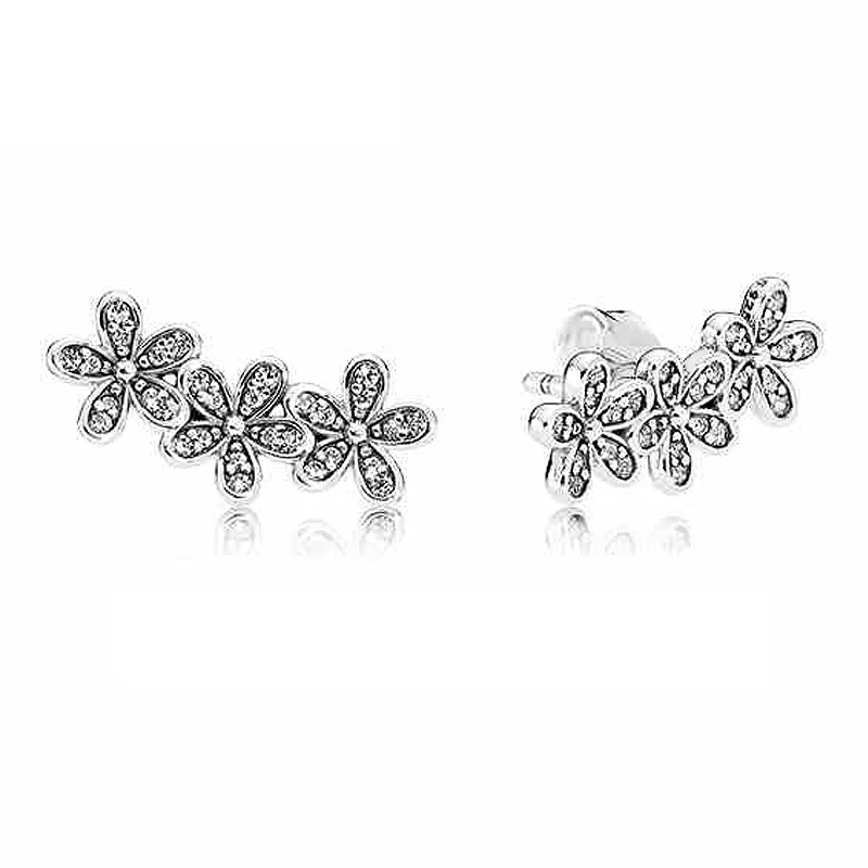 

New 925 Sterling Silver Earring Dazzling Daisy Clusters With Crystal Studs Earring For Women Wedding Gift Fine Pandora Jewelry