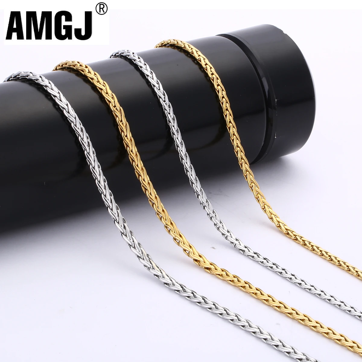 AMGJ 4-6mm Men's Stainless Steel Necklace Round Spiga Wheat Link Chain Fashion Hiphop Necklace Jewelry for Men Boy 22"
AMGJ 4-6mm Men's Stainless Steel Necklace Round Spiga Wheat Link Chain Fashion Hiphop Necklace Jewelry for Men Boy 22"