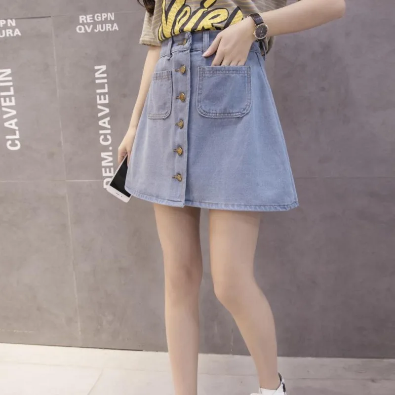 Summer Women's Denim Skirt High Waist A-line Pencil Jeans Skirt Female Falda Front Button Denim Small Pockets Midi Skirt CH46
Summer Women's Denim Skirt High Waist A-line Pencil Jeans Skirt Female Falda Front Button Denim Small Pockets Midi Skirt CH46