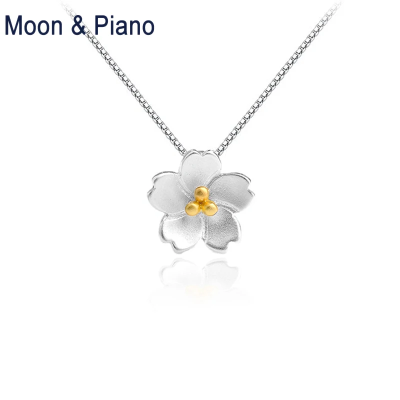 

925 Sterling Silver Cherry Blossom Pendant Necklace Women's Romantic Jewelry For Wedding Beautiful Birthday Gift New 2018