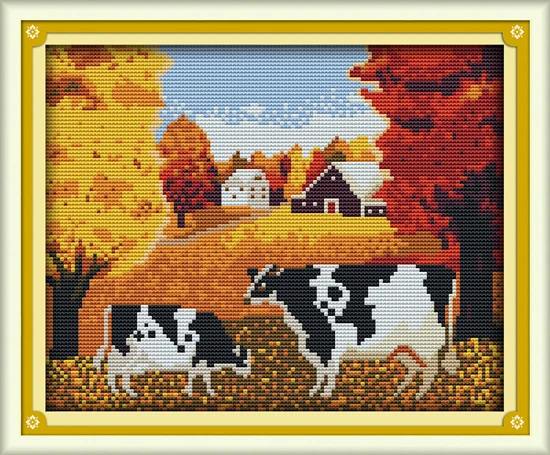 Needlework,11/14ct DMC color Cross stitch,Set For Embroidery kit,Farm House Autumn Cow Landscape Pattern Cross-Stitch Wall Decor
Needlework,11/14ct DMC color Cross stitch,Set For Embroidery kit,Farm House Autumn Cow Landscape Pattern Cross-Stitch Wall Decor