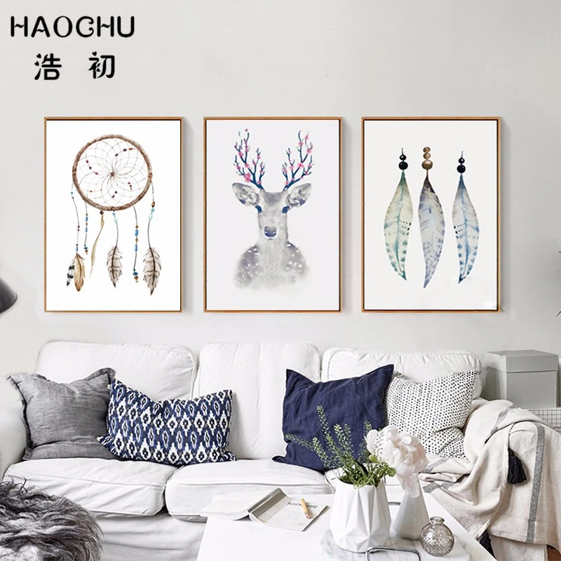 HAOCHU Vintage Ethnic Dream Catcher Colorful Feather Decorative Pictures Animal Deer Portrait Simple Canvas Painting Home Decor
HAOCHU Vintage Ethnic Dream Catcher Colorful Feather Decorative Pictures Animal Deer Portrait Simple Canvas Painting Home Decor