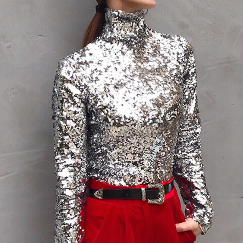 LANMREM 2019 New Spring Fashion Women Turtleneck Full Sleeves Sequins Slim T-shirt Femael Sliver Brling Top WC83910S
LANMREM 2019 New Spring Fashion Women Turtleneck Full Sleeves Sequins Slim T-shirt Femael Sliver Brling Top WC83910S