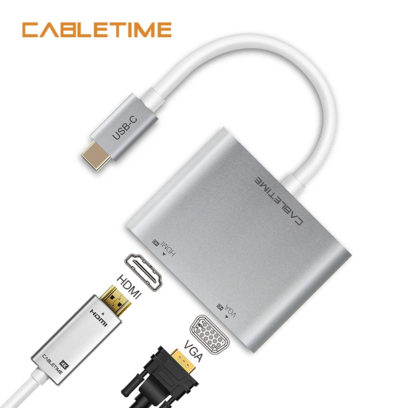 Cabletime USB C HDMI VGA адаптер типа к 4K конвертер 3 1 для Samsung Galaxy S9/S8/Note 9 Huawei Mate N129|Кабели VGA| |