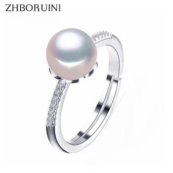 

ZHBORUINI 2019 Fine Pearl Ring Natural Freshwater Pearl Rings 8-9mm AAA Zircon 925 Sterling Silver jewelry Rings For Women Gift