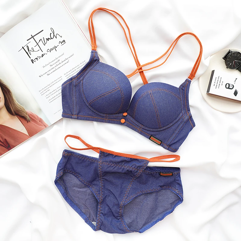 2019 New Blue Cowboy Underwear Wire Free Cotton Breathable Thicken Push Up Bra Set Fashion Lingerie Women Hollow Panties Sets
2019 New Blue Cowboy Underwear Wire Free Cotton Breathable Thicken Push Up Bra Set Fashion Lingerie Women Hollow Panties Sets