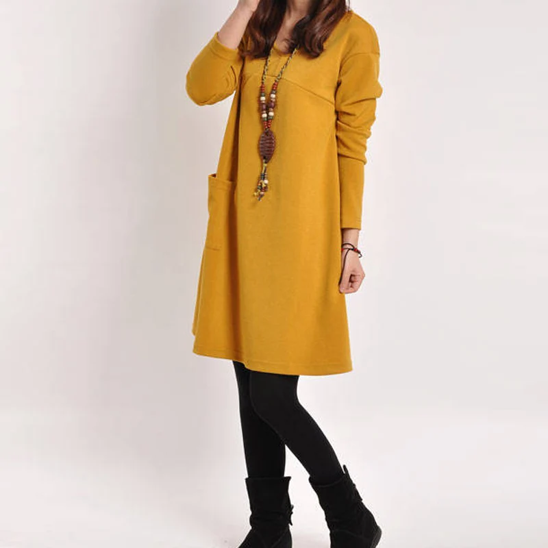 Women Dresses With Pocket Solid Color Long Sleeve V Neck Loose Casual Autumn Winter Dress Plus Size FC55
Women Dresses With Pocket Solid Color Long Sleeve V Neck Loose Casual Autumn Winter Dress Plus Size FC55