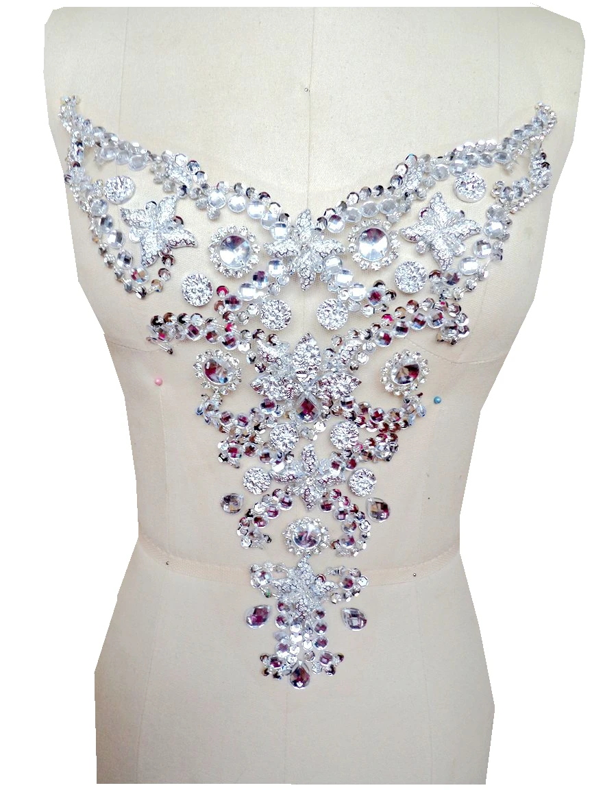 A90 Handmade silversew on Rhinestones applique crystal patches with stones sequins beads 30*28cm Diy dress accessory
A90 Handmade silversew on Rhinestones applique crystal patches with stones sequins beads 30*28cm Diy dress accessory