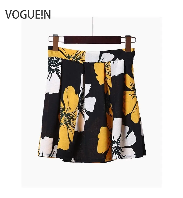 Image VOGUEIN New Summer Casual Simple Floral Print Petities Juniors Girls Mini Skirt Blue Yellow XS S Wholesale