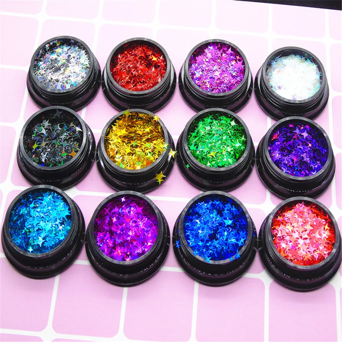 Nail Laser Star Flakes 12 Colors Star Hexagon Nail Sequins Shining Glitter Tips Size Mixed 3D DIY Manicure Nail Art Decorations
Nail Laser Star Flakes 12 Colors Star Hexagon Nail Sequins Shining Glitter Tips Size Mixed 3D DIY Manicure Nail Art Decorations