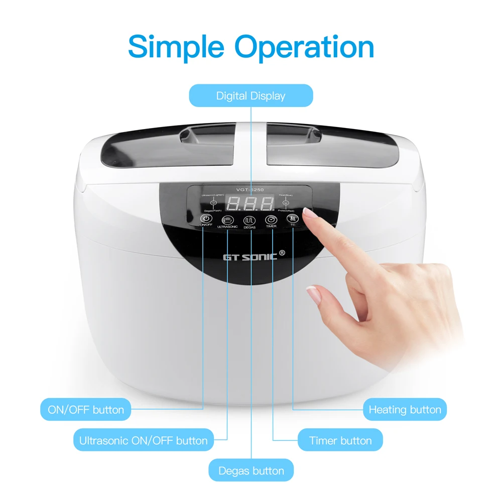 GTSONIC VGT-6250 Digital Ultrasonic cleaner 2500ML for Fruits Vegetables Home Kitchen Ultrasonic Baths
GTSONIC VGT-6250 Digital Ultrasonic cleaner 2500ML for Fruits Vegetables Home Kitchen Ultrasonic Baths