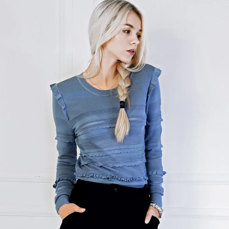 KENVY Brand Fashion Luxury Women's High-end Autumn Slim Ruffles Knitted Sweater
KENVY Brand Fashion Luxury Women's High-end Autumn Slim Ruffles Knitted Sweater