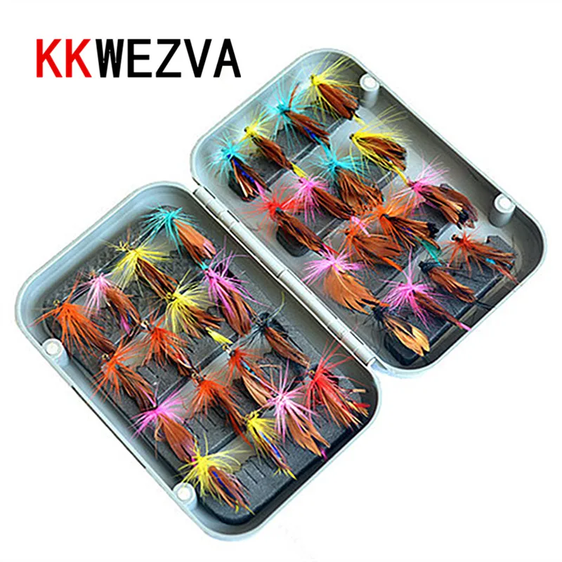 Image 32pcs Boxed fly fishing lure set Artificial bait trout fly fishing lures hooks tackle with box Butterfly Insect free shipping