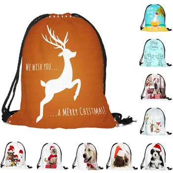 

Drawstring backpack shoe bags Merry Christmas Candy Bag Satchel Rucksack Bundle Pocket Drawstring Storage Drop shipping O0730#30