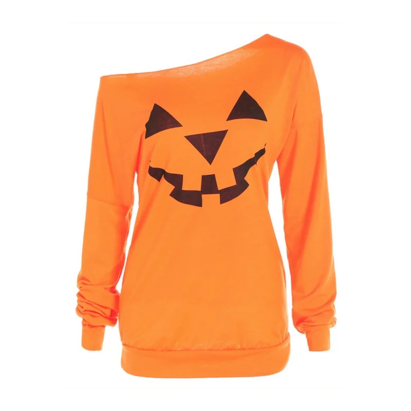 ZH Fashion Skew Collar T-shirts Women Halloween Pumpkin Printed T-shirt Lady Girls Long Sleeve Warm Clothing
ZH Fashion Skew Collar T-shirts Women Halloween Pumpkin Printed T-shirt Lady Girls Long Sleeve Warm Clothing
