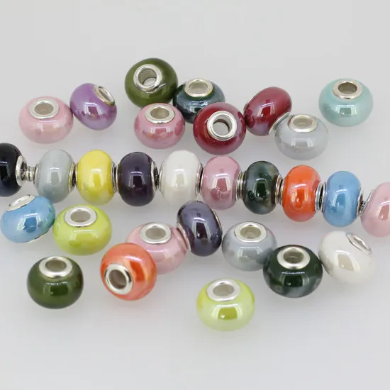 HOT 10pcs Ceramic Rondelle Charm Big Hole Beads Fit European Bracelet Craft
